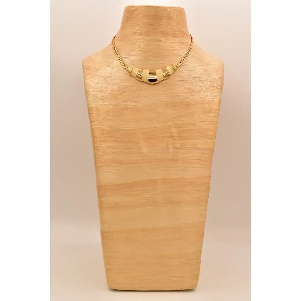 Napier Vintage Collar Necklace Off White Enamel Gold Tone Chain Signed 80s BinBE
